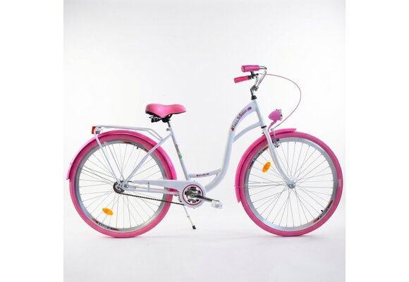 Meisjesfiets 26 inch stevig model wit met roze van Dallas Bike