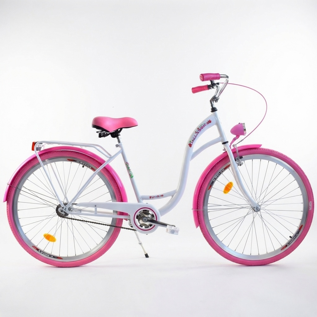 Meisjesfiets 26 inch stevig model wit met roze van Dallas Bike