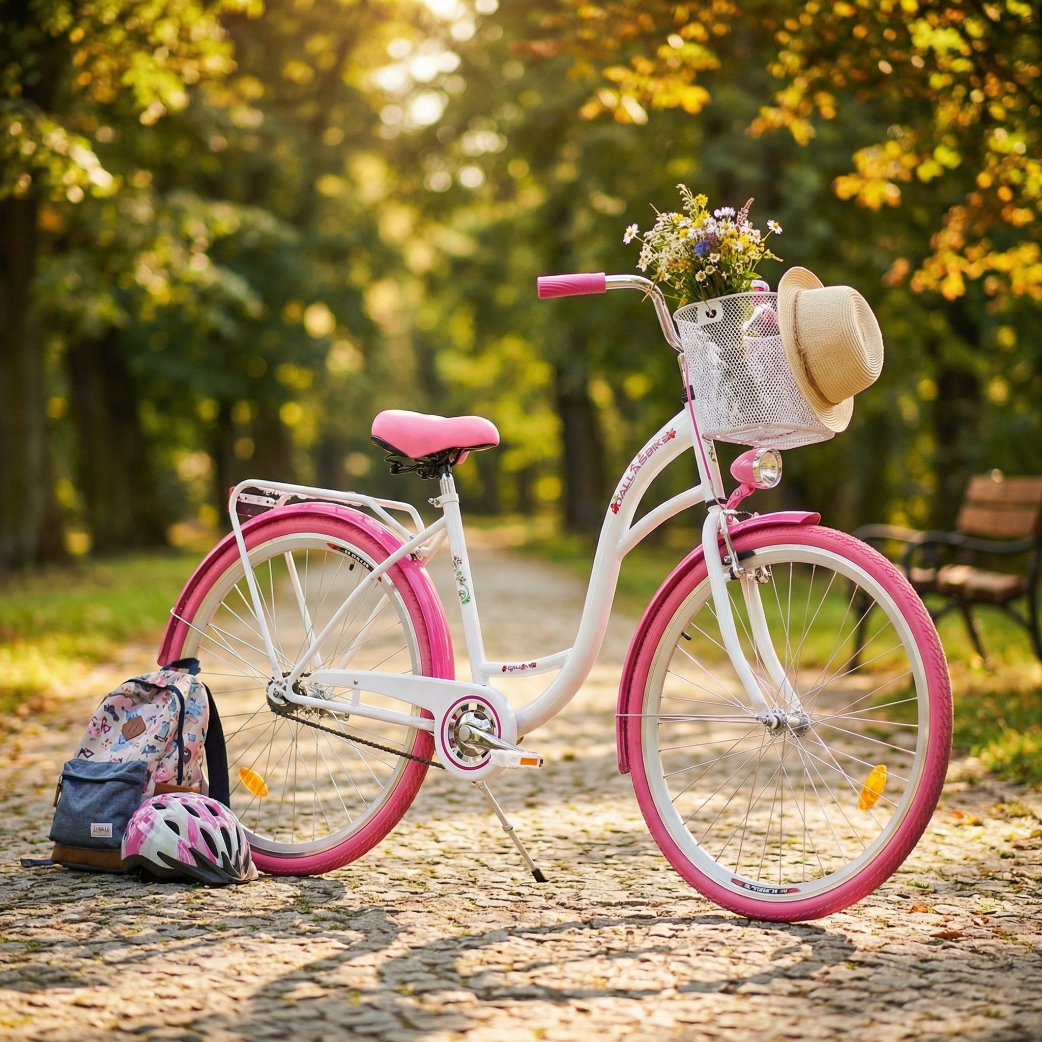 Meisjesfiets 26 inch stevig model wit met roze van Dallas Bike