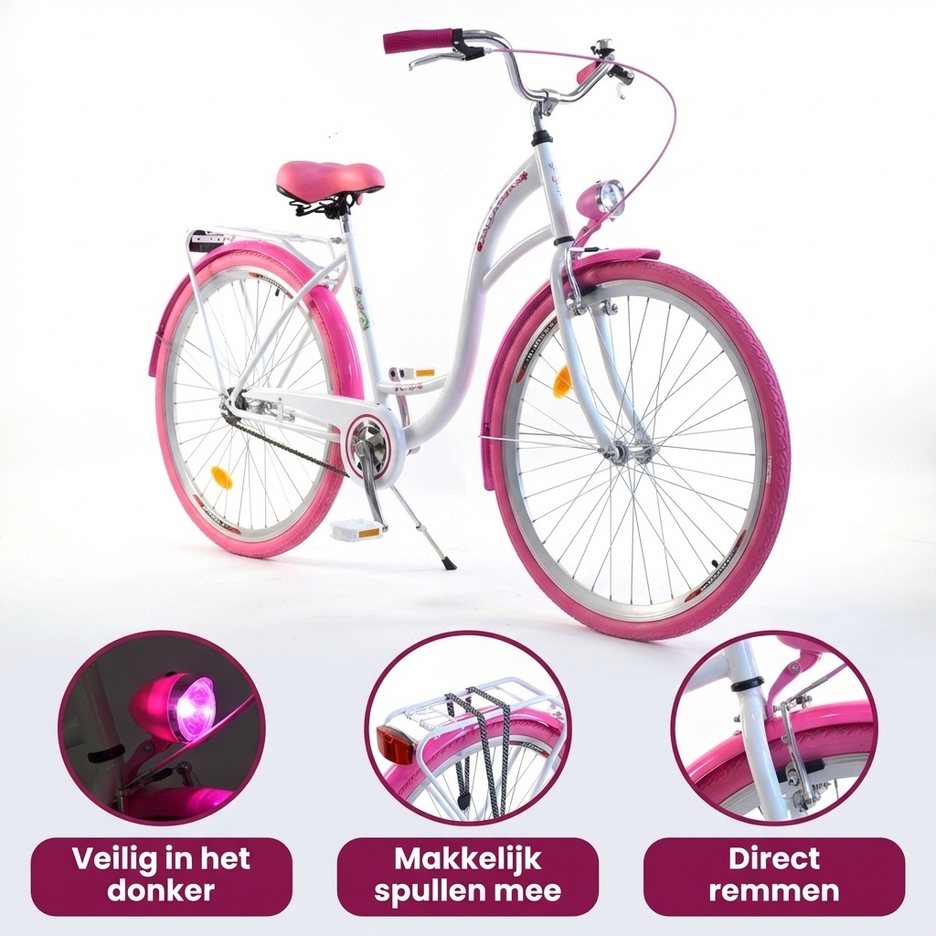 Meisjesfiets 26 inch stevig model wit met roze van Dallas Bike