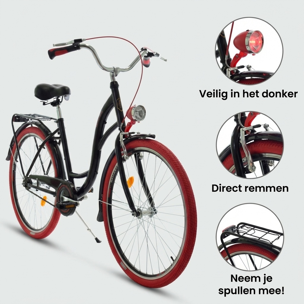 Meisjesfiets 26 inch stevig model rood met zwart van Dallas Bike