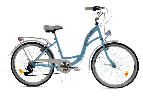 Meisjesfiets - 24 inch fiets - 6 versnellingen - blauw wit