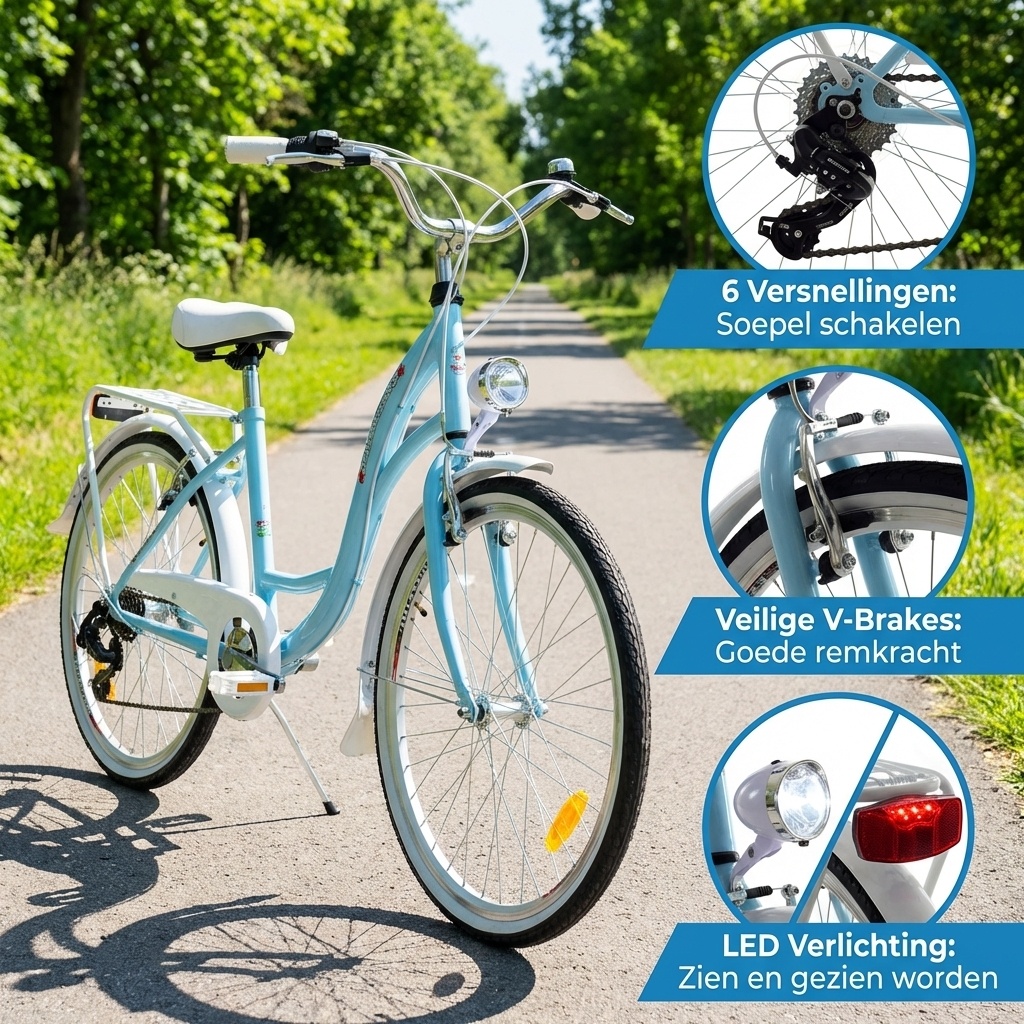 Meisjesfiets - 24 inch fiets - 6 versnellingen - blauw wit