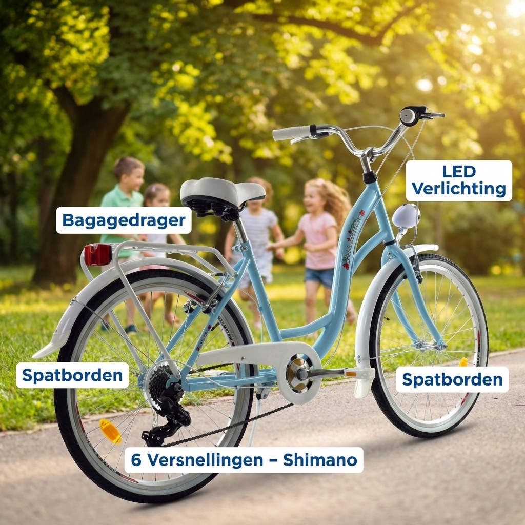 Meisjesfiets - 24 inch fiets - 6 versnellingen - blauw wit