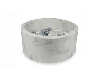 Ballenbak marmer met 300 parelmoer transparant en zilveren ballen - 90 x 40 cm - rond