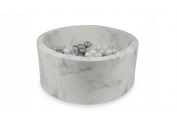 Ballenbak marmer met 300 parelmoer transparant en zilveren ballen - 90 x 40 cm - rond