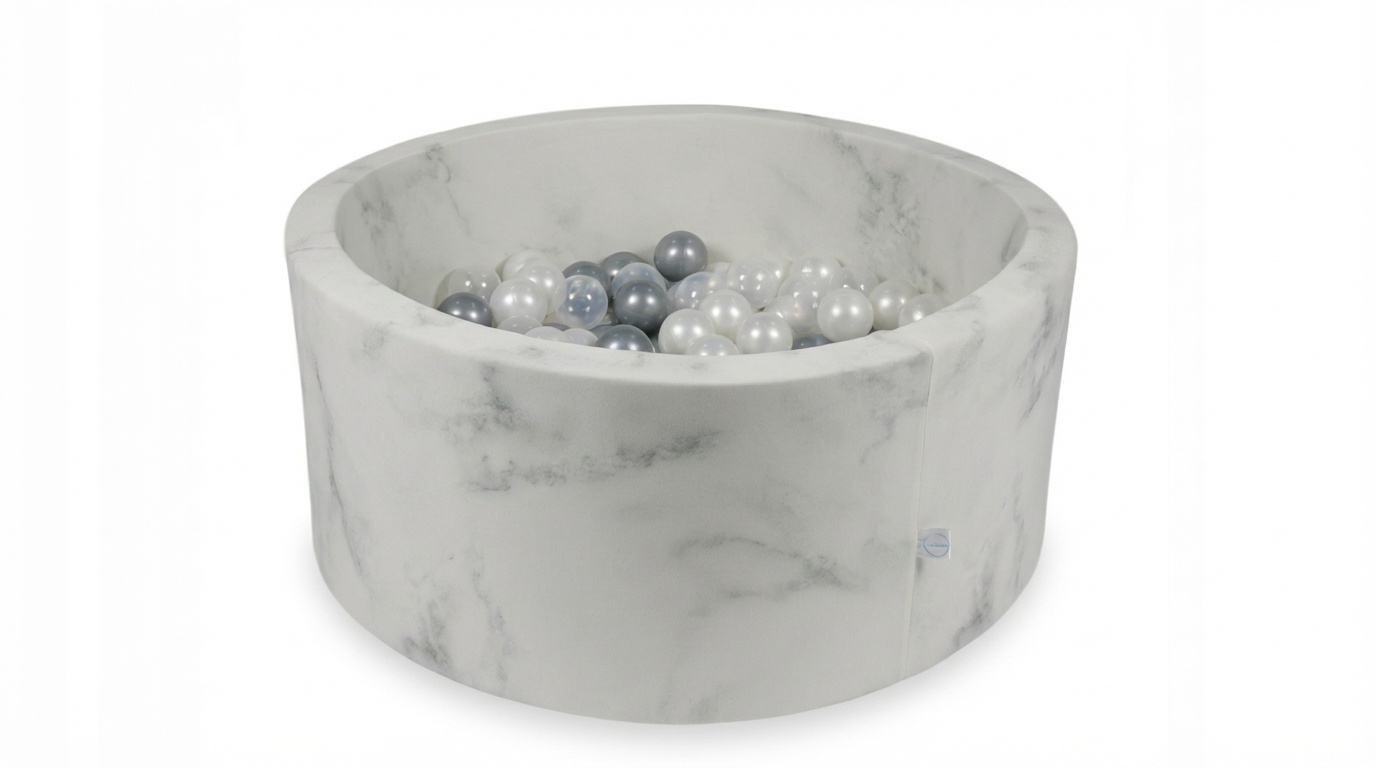 Ballenbak marmer met 300 parelmoer transparant en zilveren ballen - 90 x 40 cm - rond
