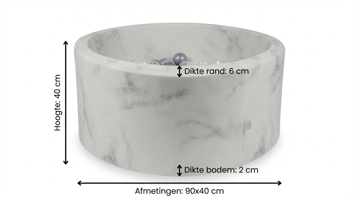 Ballenbak marmer met 300 parelmoer transparant en zilveren ballen - 90 x 40 cm - rond