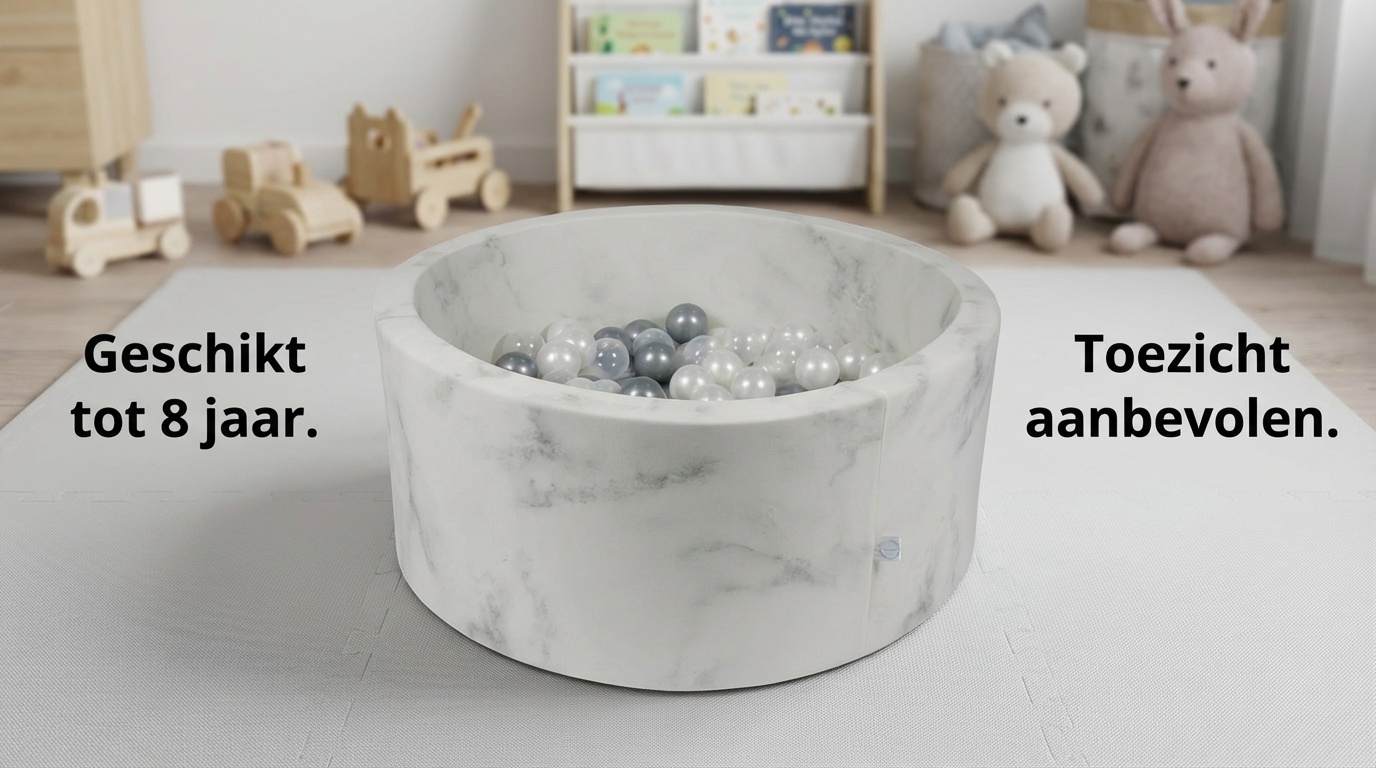 Ballenbak marmer met 300 parelmoer transparant en zilveren ballen - 90 x 40 cm - rond