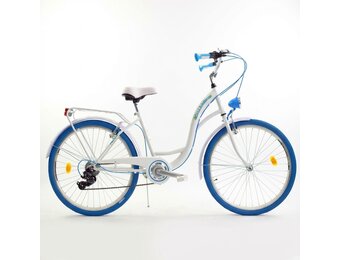 Meisjesfiets 24 inch stevig model blauw met wit 6 versnellingen