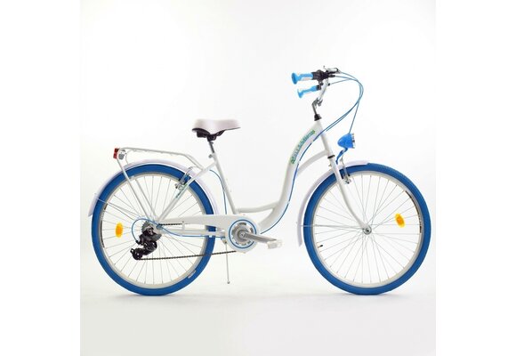 Meisjesfiets 24 inch stevig model blauw met wit 6 versnellingen