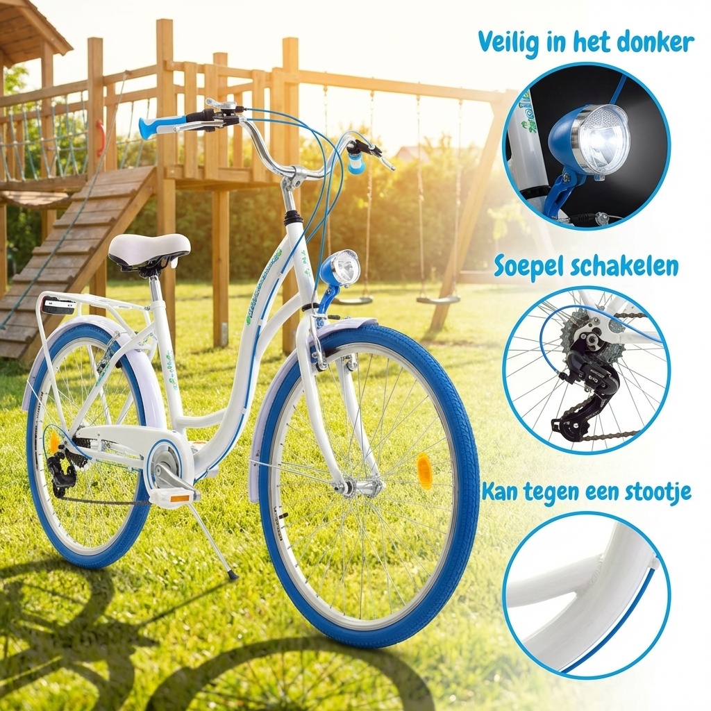 Meisjesfiets 24 inch stevig model blauw met wit 6 versnellingen