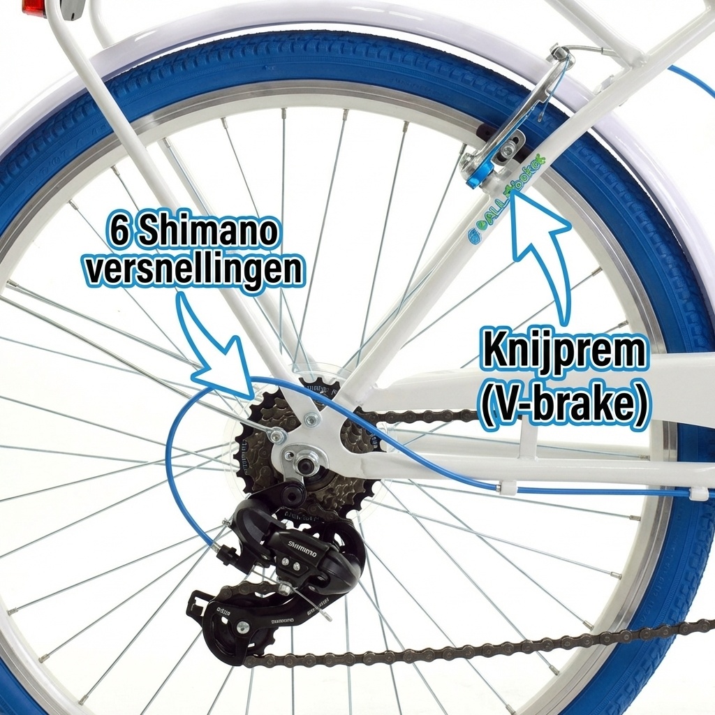 Meisjesfiets 24 inch stevig model blauw met wit 6 versnellingen