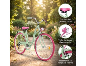 Meisjesfiets - 26 inch - stadsfiets - mintgroen roze