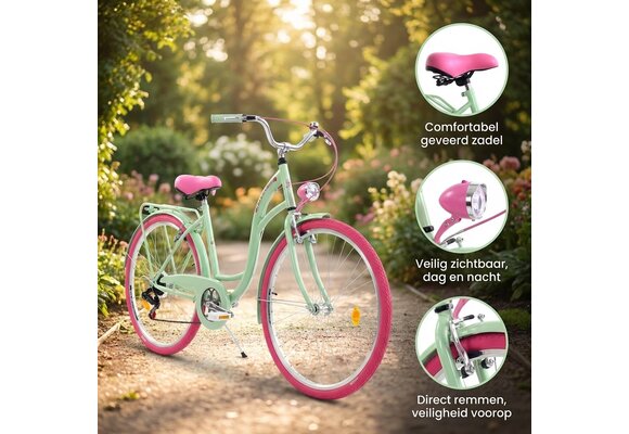 Meisjesfiets - 26 inch - stadsfiets - mintgroen roze