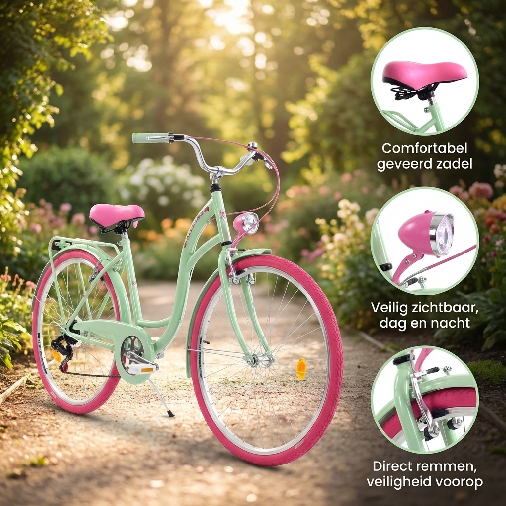Meisjesfiets - 26 inch - stadsfiets - mintgroen roze