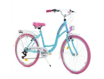 Meisjesfiets 24 inch stevig model roze met blauw 6 versnellingen