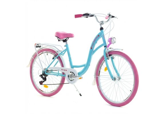 Meisjesfiets 24 inch stevig model roze met blauw 6 versnellingen