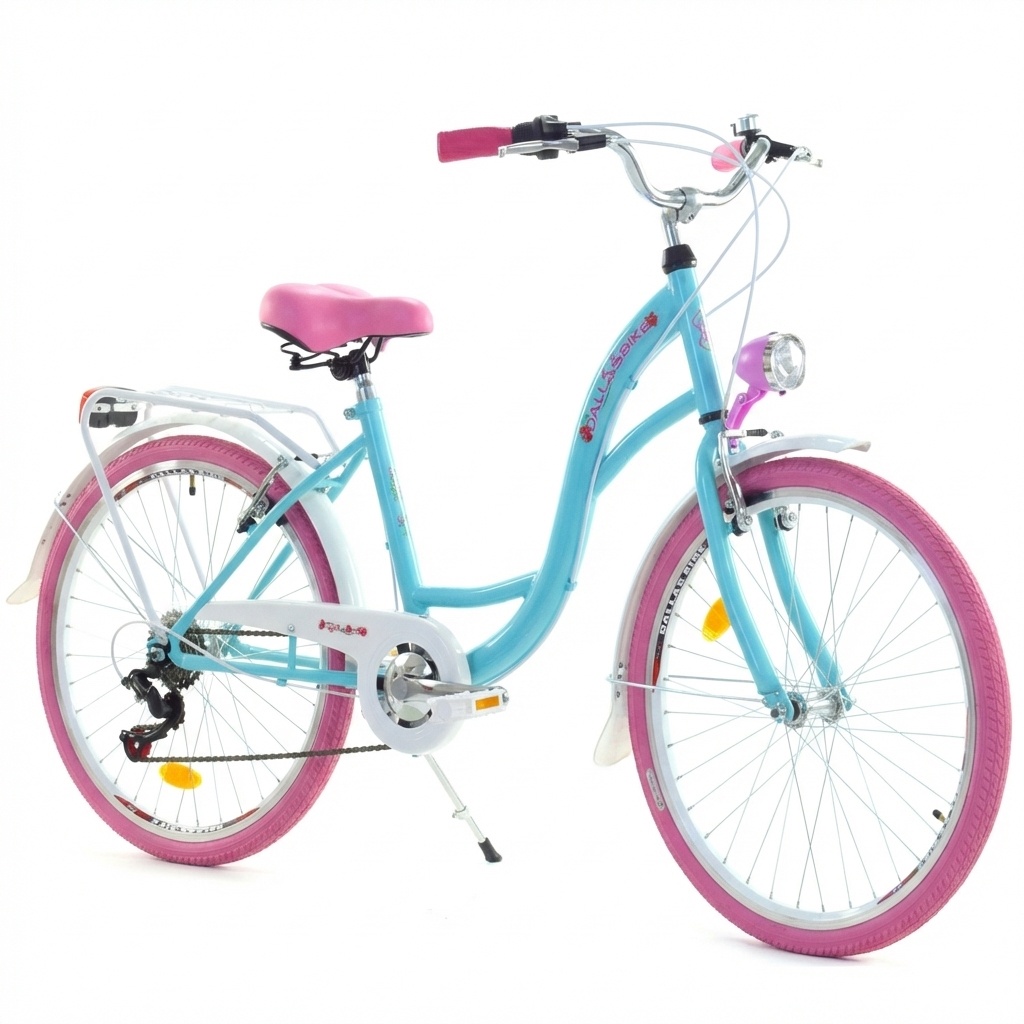 Meisjesfiets 24 inch stevig model roze met blauw 6 versnellingen