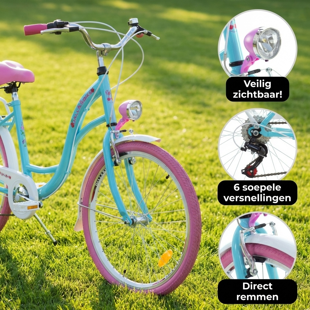 Meisjesfiets 24 inch stevig model roze met blauw 6 versnellingen