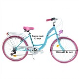Meisjesfiets 24 inch stevig model roze met blauw 6 versnellingen