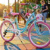 Meisjesfiets 24 inch stevig model roze met blauw 6 versnellingen