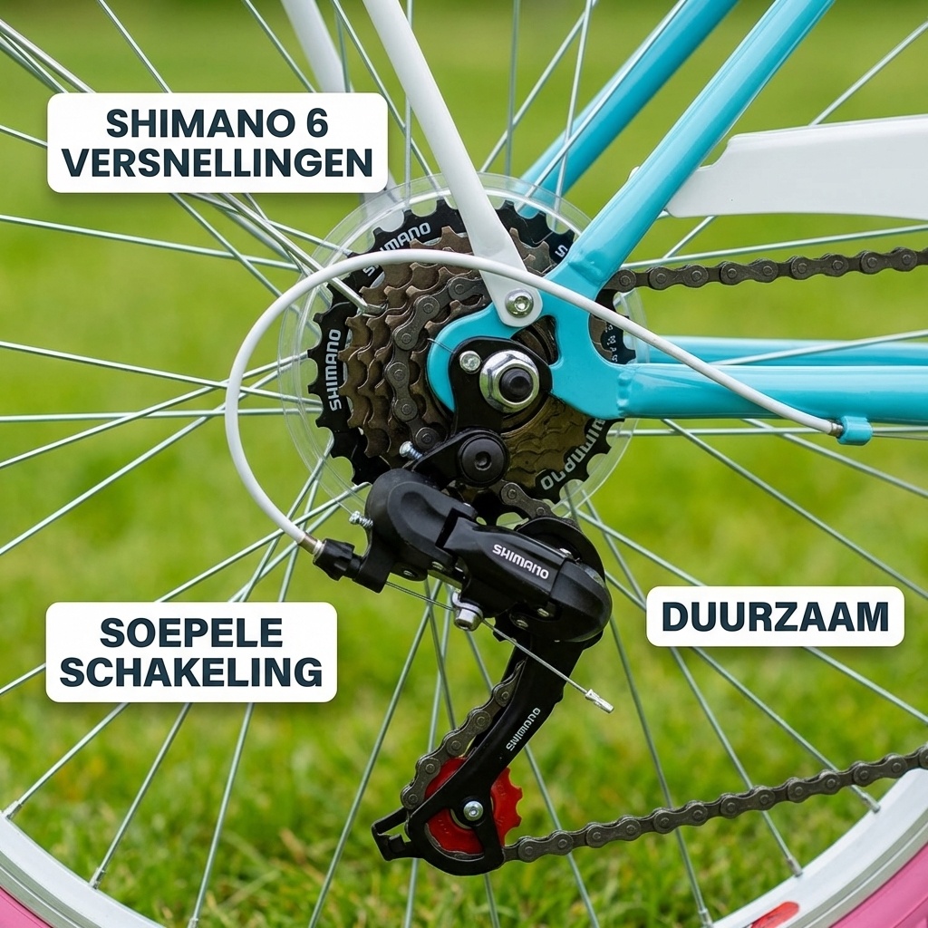 Meisjesfiets 24 inch stevig model roze met blauw 6 versnellingen