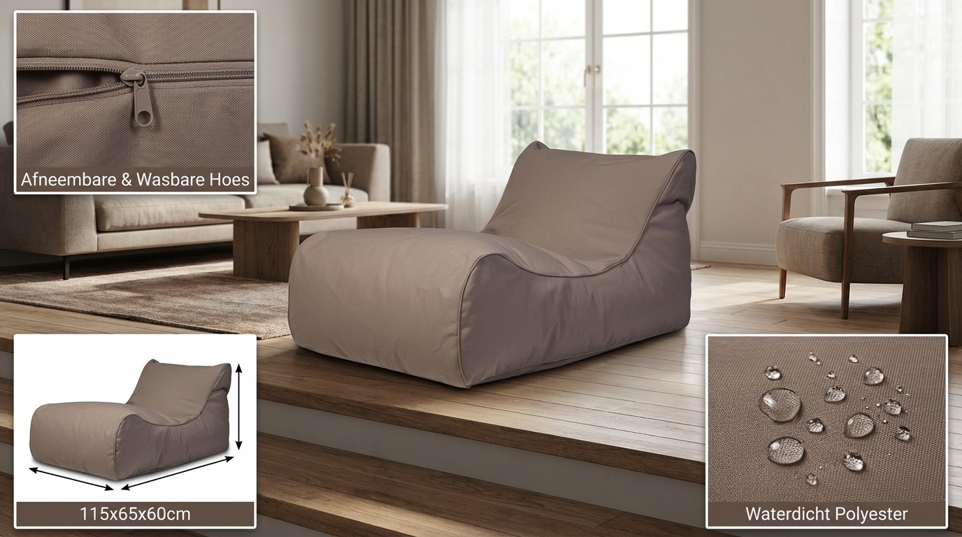 Outdoor poef bruin 115x65x60cm waterdicht polyester