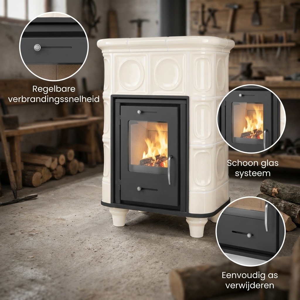 Tegelkachel - houtkachel - 8kW - KRIS MORIS - beige