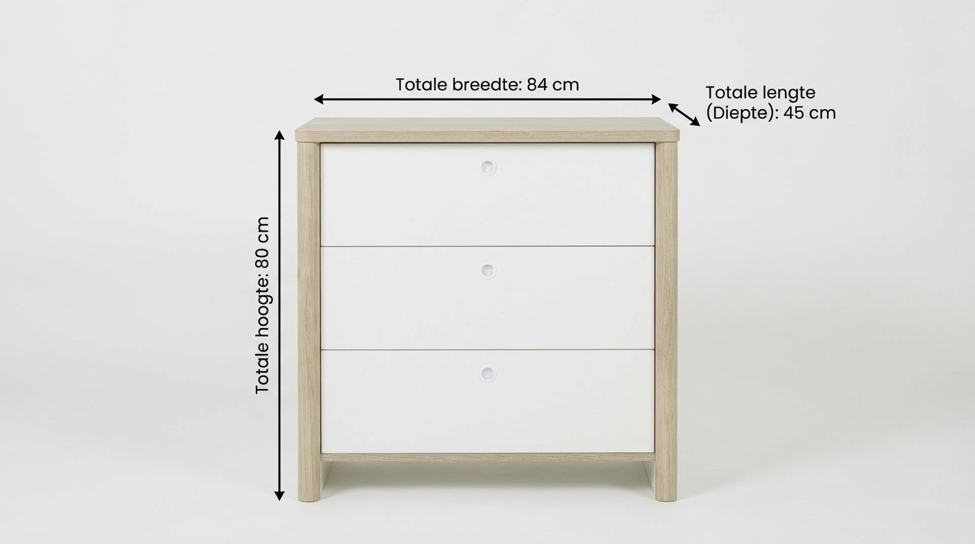 MATIS - Ladekast - commode - 3 laden - 84x45x80cm - wit eiken