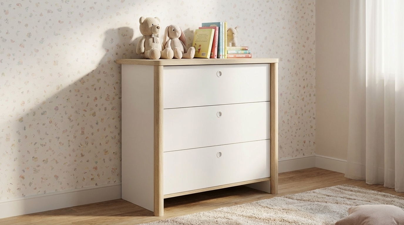 MATIS - Ladekast - commode - 3 laden - 84x45x80cm - wit eiken