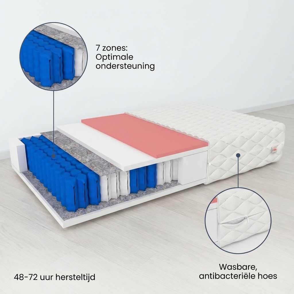 Pocketvering matras 19cm | 140x200cm Wit Thermoplastisch