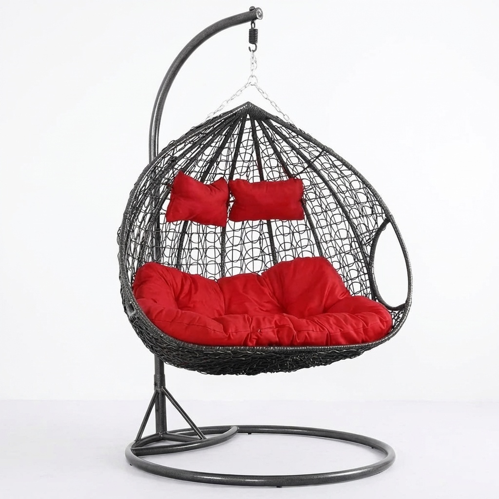 Hangstoel - ei stoel - 2 personen - met frame - zwart-rood