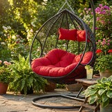 Hangstoel - ei stoel - 2 personen - met frame - zwart-rood