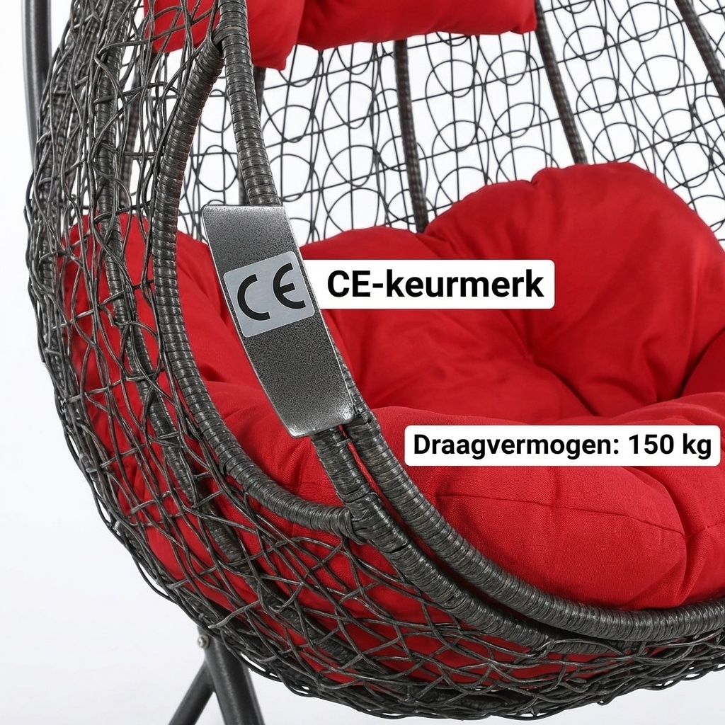 Hangstoel - ei stoel - 2 personen - met frame - zwart-rood