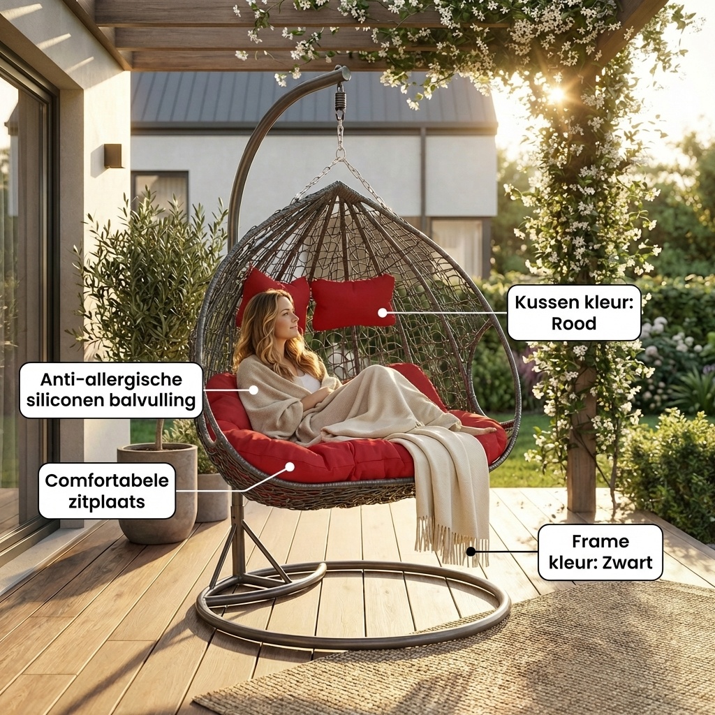 Hangstoel - ei stoel - 2 personen - met frame - zwart-rood