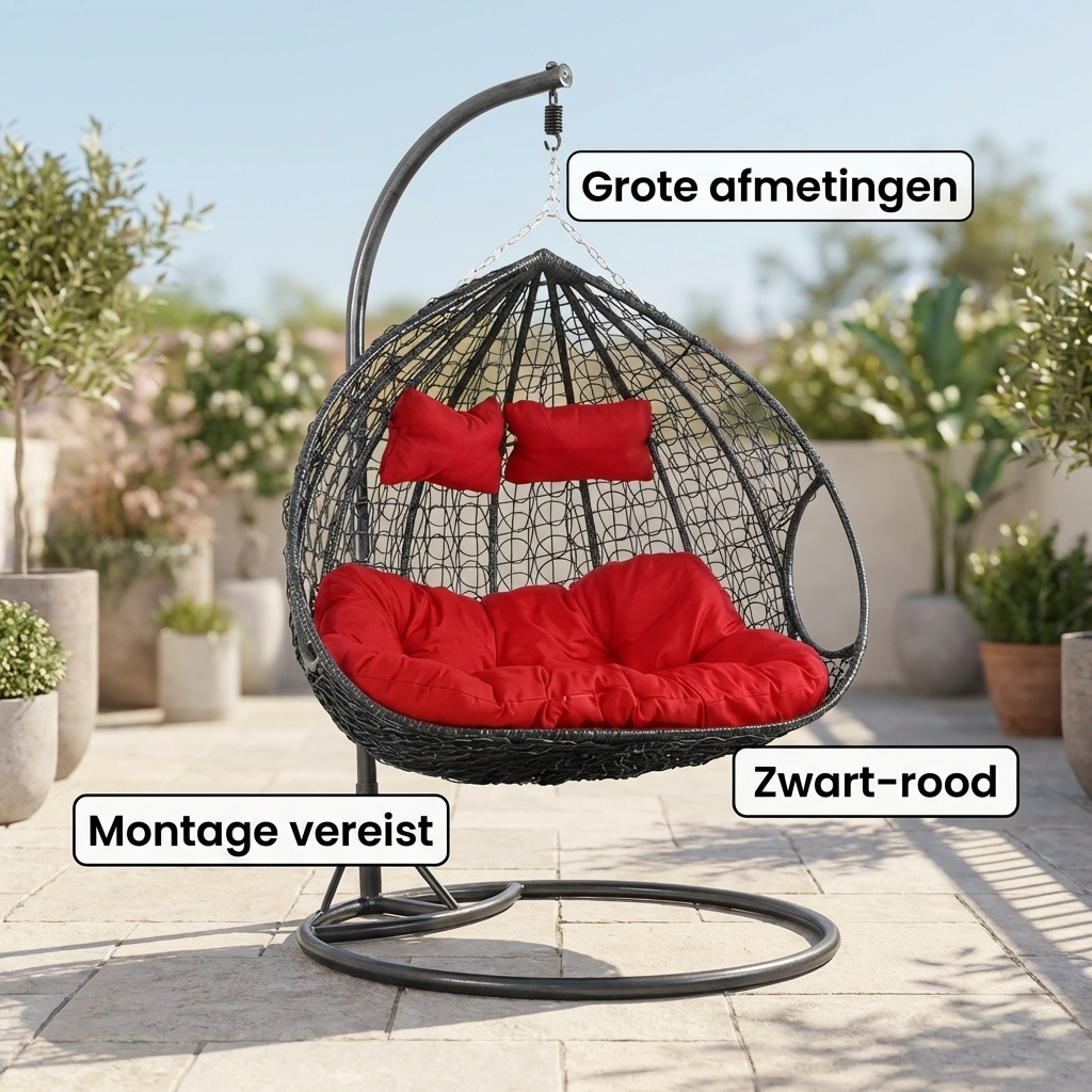 Hangstoel - ei stoel - 2 personen - met frame - zwart-rood