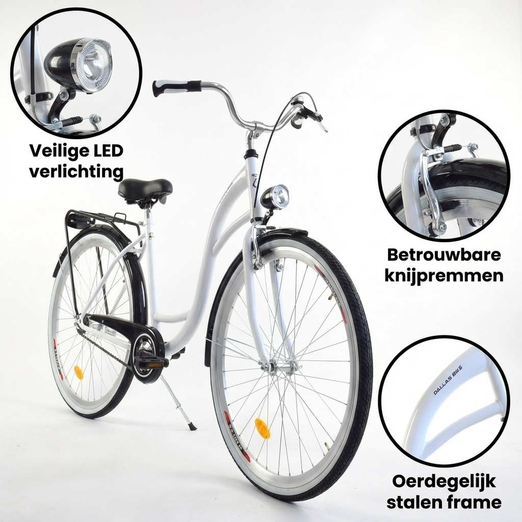 Meisjesfiets 26 inch stevig model wit met zwart van Dallas Bike