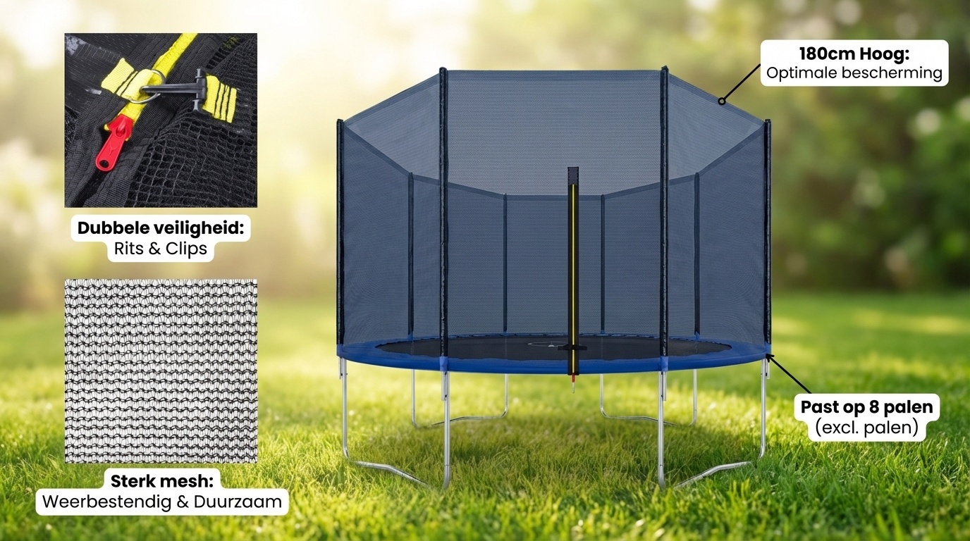 Trampoline net 366cm - buitenkant - geschikt voor 8 palen (excl. palen)
