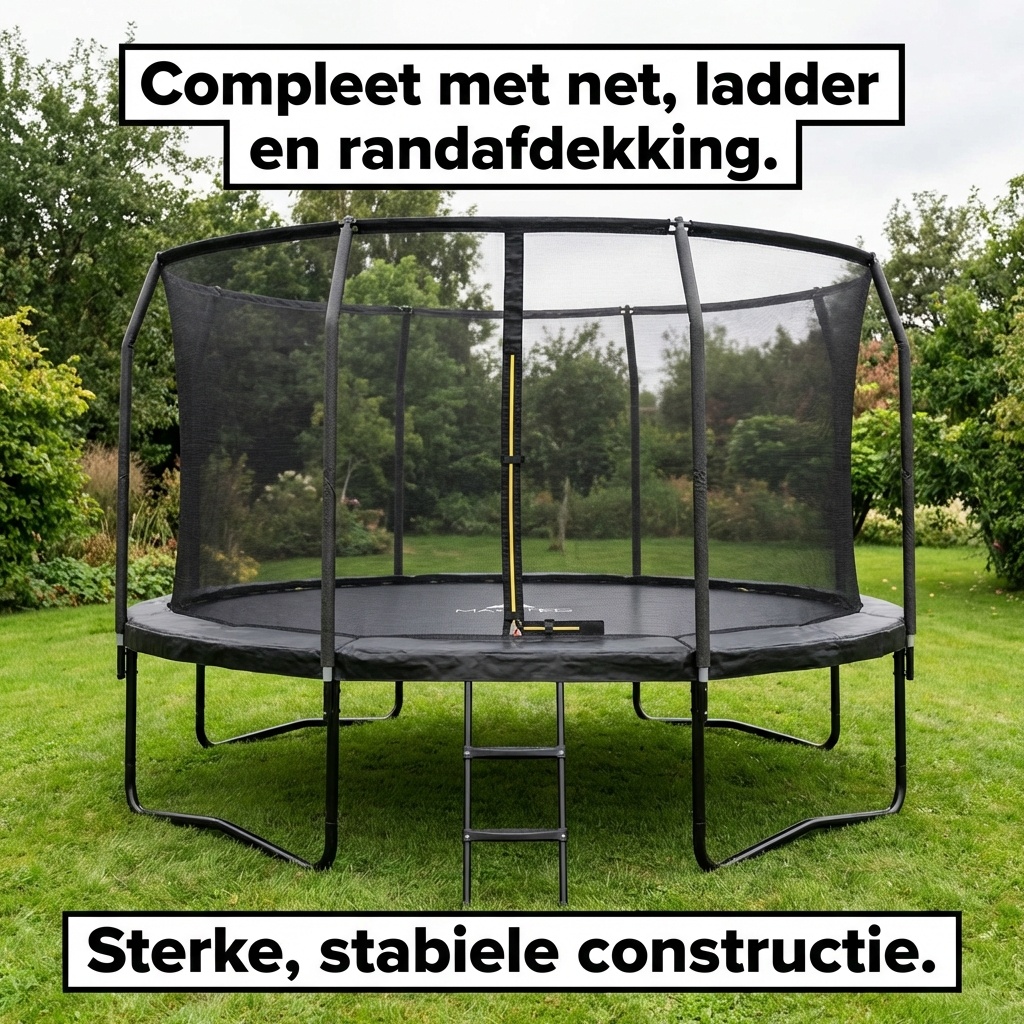 Trampoline - 366 cm - met net en ladder - tot 150 kg - zwart
