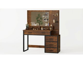 Industriële kaptafel met spiegel | 92x40x143,5cm | Bruin/Zwart