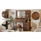 Industriële kaptafel met spiegel | 92x40x143,5cm | Bruin/Zwart