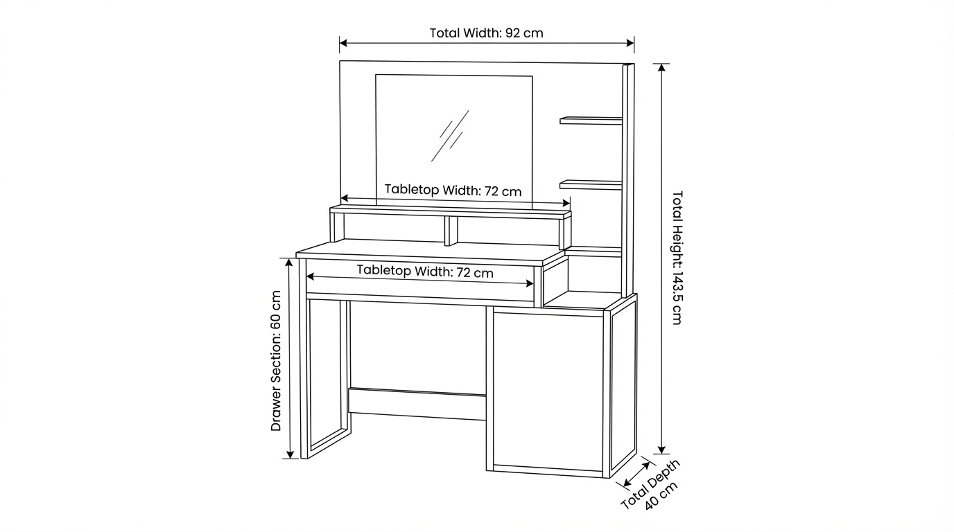 Industriële kaptafel met spiegel | 92x40x143,5cm | Bruin/Zwart