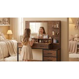 Industriële kaptafel met spiegel | 92x40x143,5cm | Bruin/Zwart