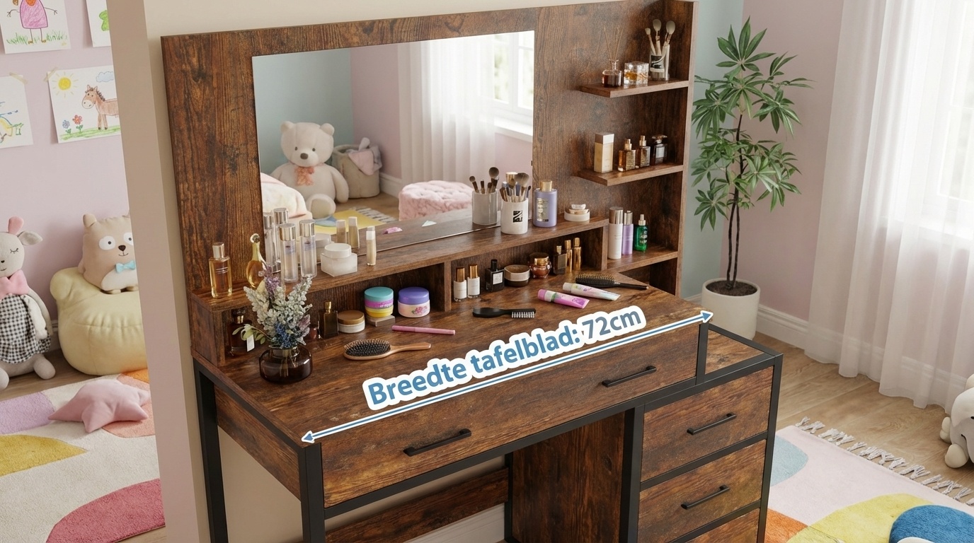 Industriële kaptafel met spiegel | 92x40x143,5cm | Bruin/Zwart