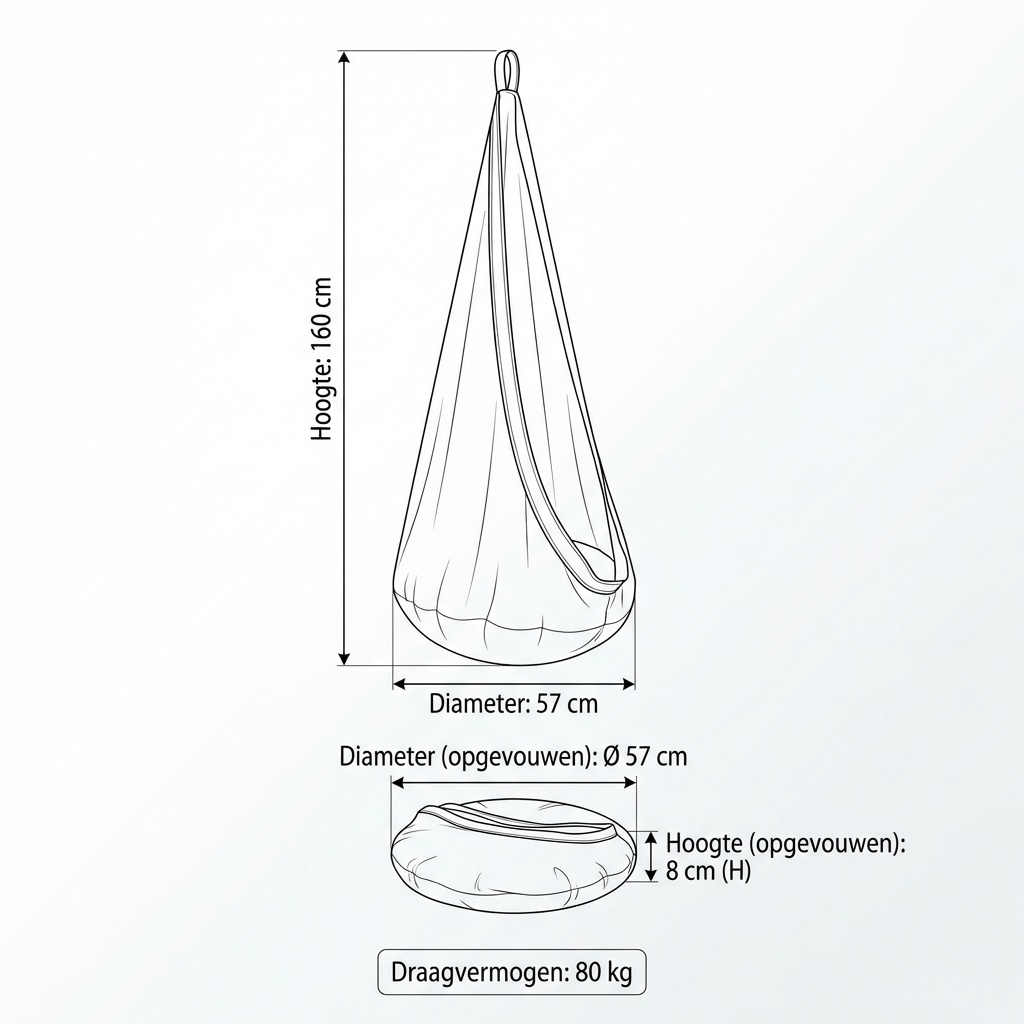 Hangmat schommel grijs - 160 x 57 cm - tot 80 kg