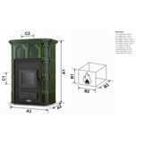 CV houtkachel - tegelkachel met watermantel - 14 kW - groen