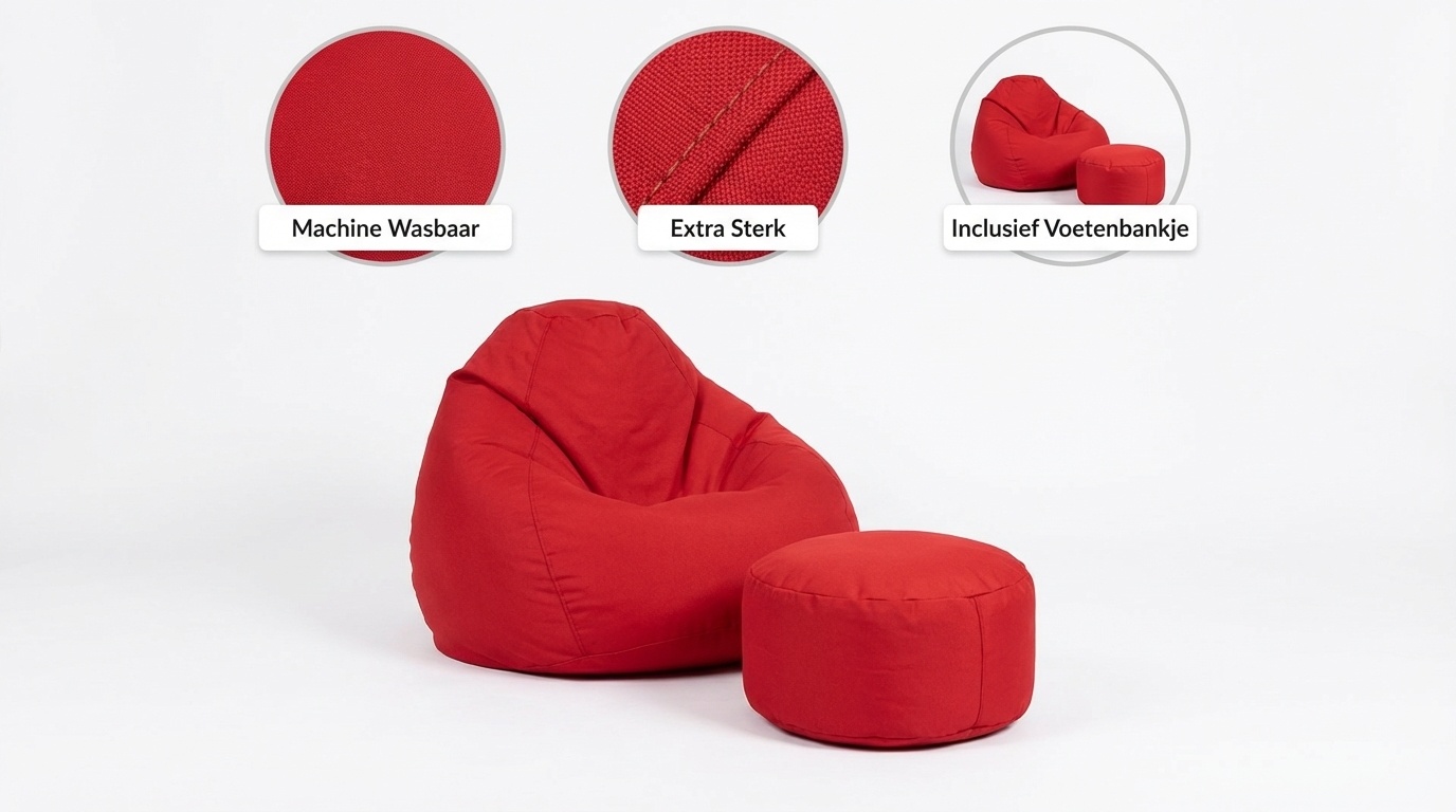 XXL zitzak rood | 70x100x100cm | polyester | incl. voetenbankje