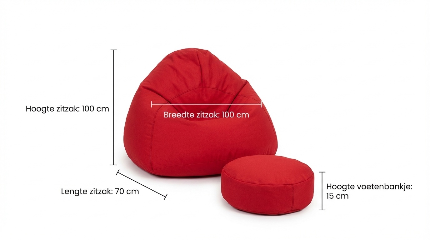 XXL zitzak rood | 70x100x100cm | polyester | incl. voetenbankje