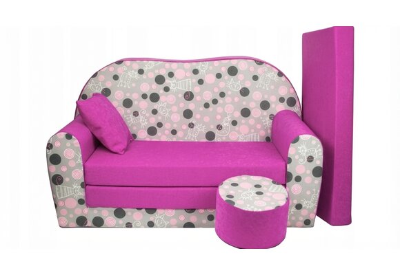 Kinder slaapbank set - logeermatras - sofa - 170 x 100 x 8 - slaapbank - roze - poesjes